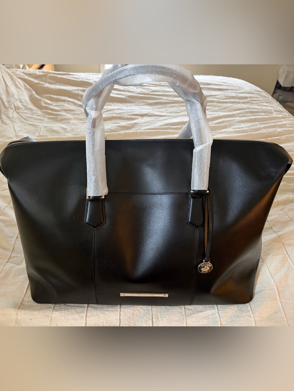 Brahmin Black Leather Duffel Tote